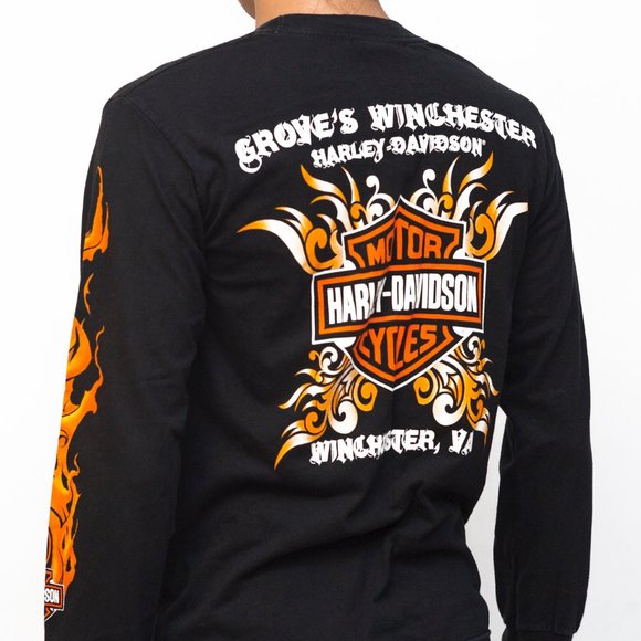 Harley Davidson Flamin' Long Sleeve T Shirt - Picture 3 of 3